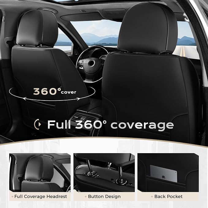 Coverado Seat Covers, Car Seat Covers Front Seats, Car Seat Cover, Car Seat Protector Waterproof, Car Seat Cushion Leather, Seat Covers Carseat Cover Universal Fit for Most Cars Black-Gray - Image 4
