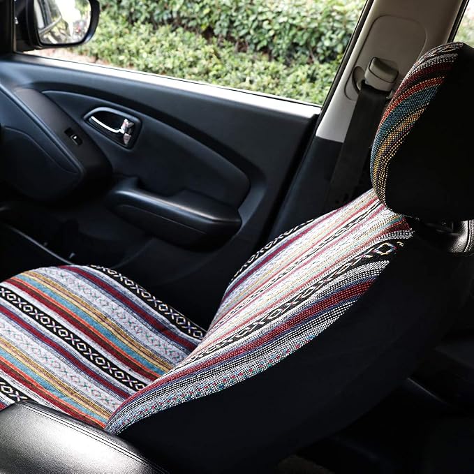 Car Seat Cover Hippie Boho Baja Saddle Blanket 4PCS Front Set Grey | Breathable, Washable without Fading, Anti-Slip, Airbag Compatible, Universal Fit for Most Automotive, Sedan, SUVs - Image 7