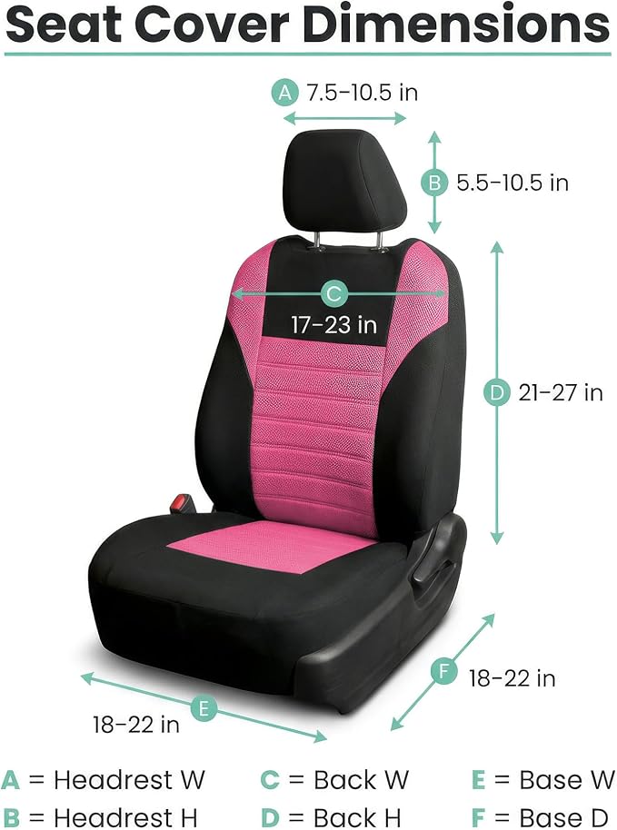 FH Group Automotive Car Seat Covers Front Set Premium 3D Air Mesh Front Seat Covers, Airbag Compatible Universal Fit Interior Accessories for Cars Trucks and SUVs - Pink - Image 7