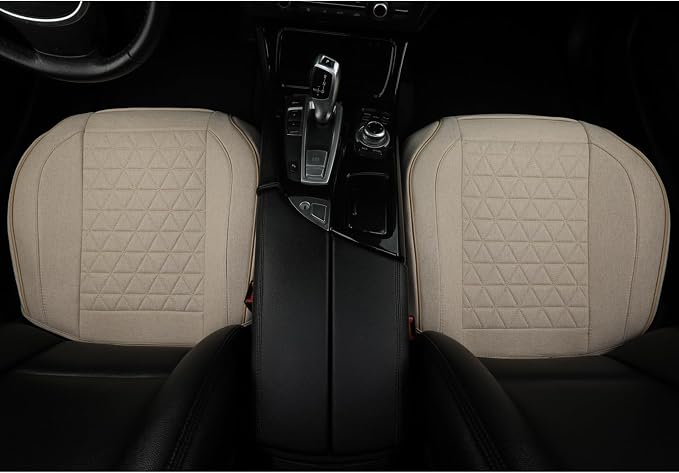 West Llama Linen Front Car Seat Cover Protector Anti-Slip Bottom Seat Cover Fits 95% of Vehicles,Wrapping Around The Bottom,Triangular Pattern(Beige-2Pcs) - Image 3