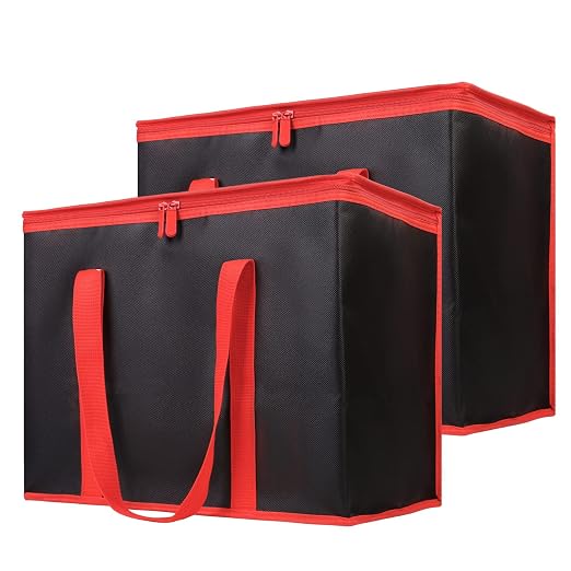 Bodaon 2-Pack Insulated Reusable Grocery Shopping Bags, X-Large Picnic Cooler Bag with Zipper Zippered Top Cold, Black with Red Edge by Bodaon