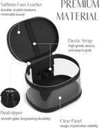 Travel Makeup Bag Clear Compact Make Up Vanity Case with Brush Storage and Top Handle, Toiletry Makeup Case Traveling Leather Cosmetic Bag, Portable Medium Large Sized Train Case, Black - Image 5