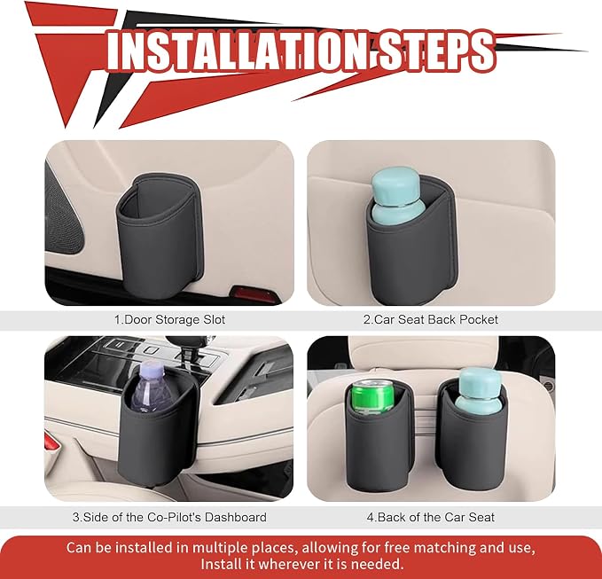 Car Door Cup Holder, Clip On Waterproof Car Window Cup Holder, Multifunctional Leather Door Storage Pocket, Universal Auto Interior Organizer Accessories for Most Cars (Black) - Image 5