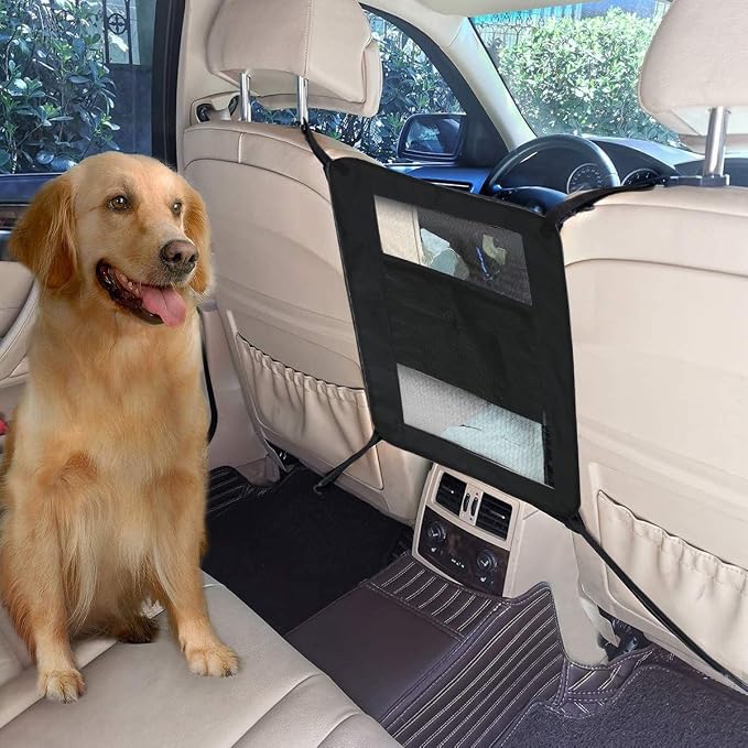 Dog Car Barrier,Backseat Pet Barrier for Cars, SUVs & Trucks, Mesh Dog Seat Divider with Adjustable Straps and Metal Hooks, Black Pet Car Barrier for Small Medium Dogs by Unknown