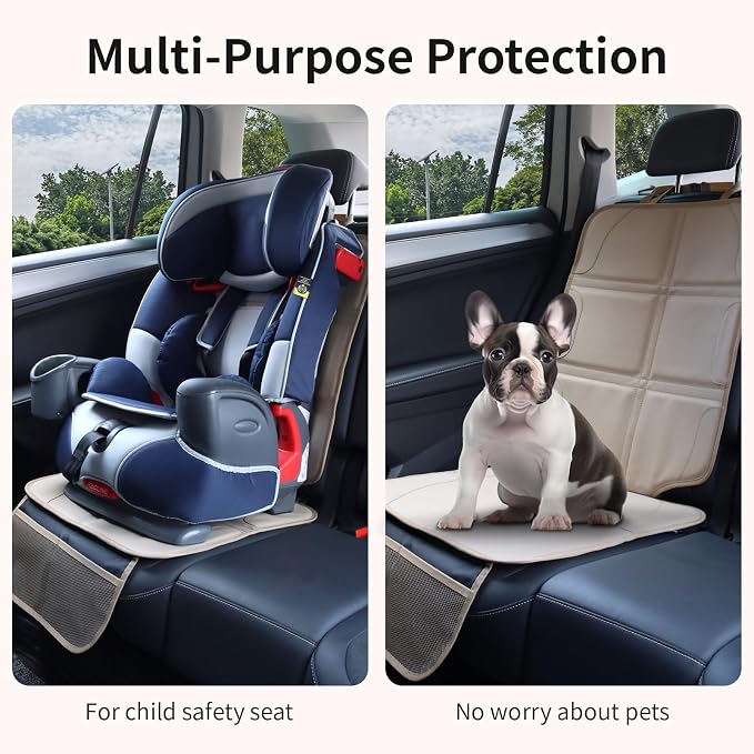 Car Seat Protector, Extra Thick Car Seat Covers Non-Slip Waterproof Mat Pad Leaving No Imprints Marks for Child Baby Pet Truck SUV Automobile (Beige-A) - Image 3