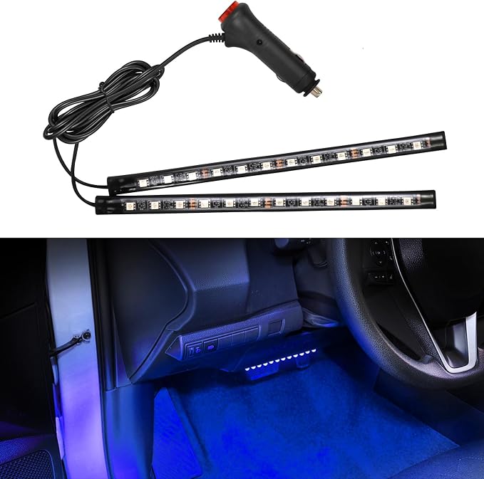 wuyaoyao Car LED Strip Light, 24LED Lights w/Cigarette Lighter, Blue | 12V Ambient Lighting Kit for Decor, RGB Neon Atmosphere Lamps, Under Dash Ambient Night Light, Universal Car Accessories by wuyaoyao