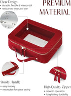 Clear Toiletry Bag 2 Pack, Travel Makeup Bag Medium and Large Red | Structured Clear Cosmetic Case with Zipper, Car Essential Organizer Bag for Women, Waterproof PU Leather, Wide Open Portable - Image 5
