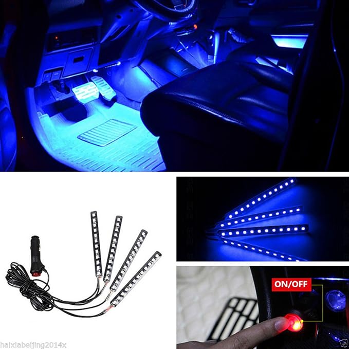 EJ's SUPER CAR 4PCS 48 LED Car Interior Lights, Blue Under Dash Light Kit | 12V Car Charger Powered, Waterproof Blue Neon Atmosphere Light Strips for Car Interior Decoration and Accent Lighting - Image 3