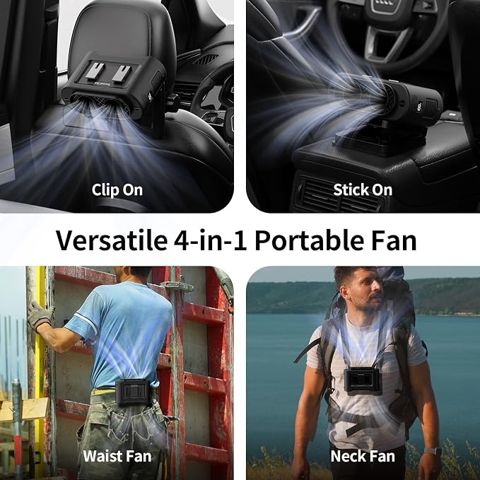Socool Portable Car Fan - 14500mAh Rechargeable Battery Opearated, Clip on Car Seat Headrest 360 Rotatable, 5-Speed Backseat Fans for Baby Rear Facing Cooling with Dual Air Outlets for SUV RV Truck - Image 6