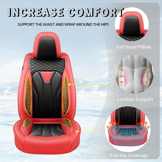 Fit Highlander Premium Leather Car Seat Covers for Toyota Highlander 2007-2025 2026 - Waterproof，Breathable，All-Weather Seat Cushion Protecto & Airbag Compatible, 2 Front Seat Red&Black - Image 6