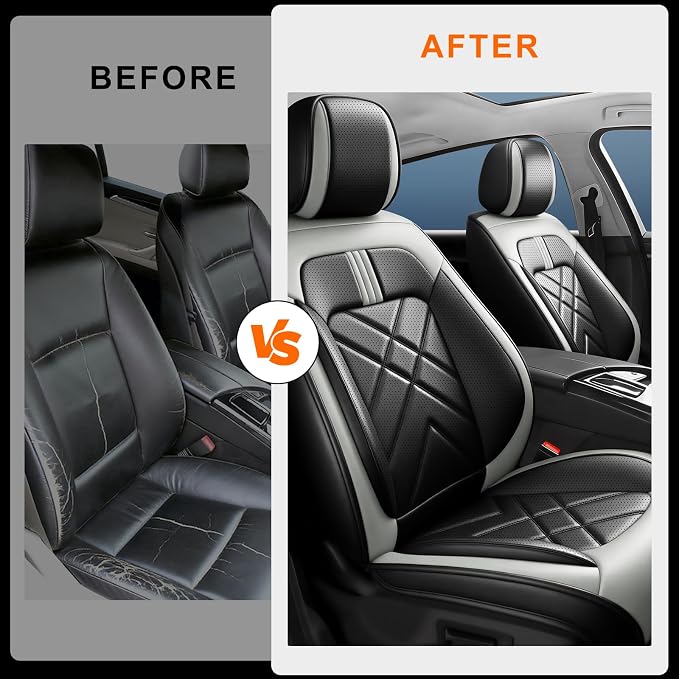 Car Seat Covers Fit for KIA Sorento 2008-2026, Premium Full Coverage Leather Automotive Seat Protectors, All Seasons Waterproof Breathable, Airbag Compatible, Front Seats, Black Gray - Image 4