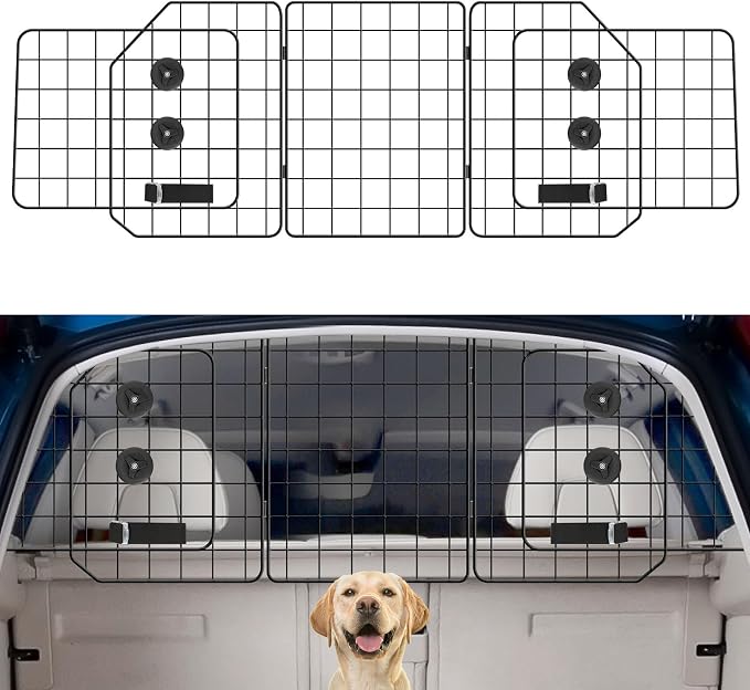 Car Dog Barrier for SUV Adjustable Heavy-Duty Steel Pet Divider Gate | Thickened rust-resistant steel Folding design.Easy install,straps & buckles secure. Fits up to 59".Keeps pets rear-seat safe by OUSHENG