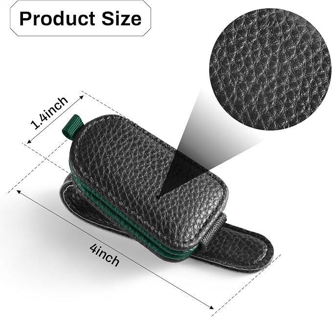 SINGARO Sunglasses Holder for Car, Leather Magnetic Buckle Sun Visor Sunglass Clip, Ticket Card Storage Glasses Clip, Car Interior Accessories for Men and Women（2PCS Black-Green） - Image 5