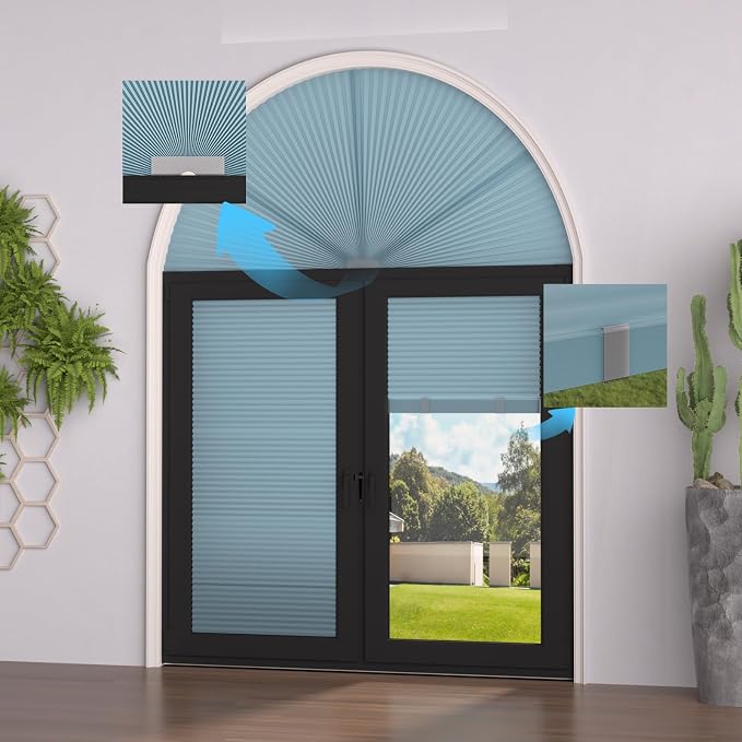 Myshade Arch Window Shades Half Circle Light Filtering Cellular Shades Cordless No Drill Blinds for Windows Half Moon Honeycomb Fabric No Tools Shades Easy Install (1PCS Blue 24" W X 12" H) - Image 7