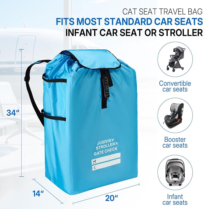 Universal Foldable Stroller & Car Seat Airplane Gate Check Travel Bag, Blue | Water Resistant Fabric, Adjustable Shoulder Straps for Easy Carry, Airplane Travel Essential. - Image 3