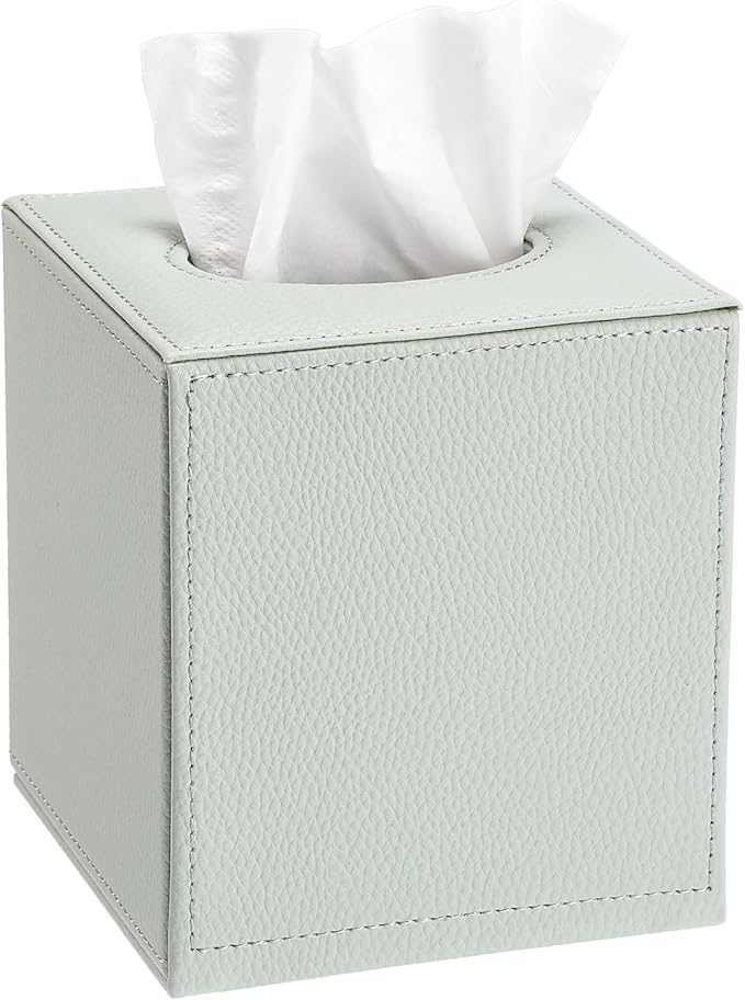 Sumnacon Tissue Box Cover Square,Magnetic Bottom PU Tissue Box Holder,Green | Stylish Cube Leather Tissue Cover,Lychee Pattern, Decorative Tissue Box Covers for Living Room Bathroom Table Desk Office Car by Sumnacon