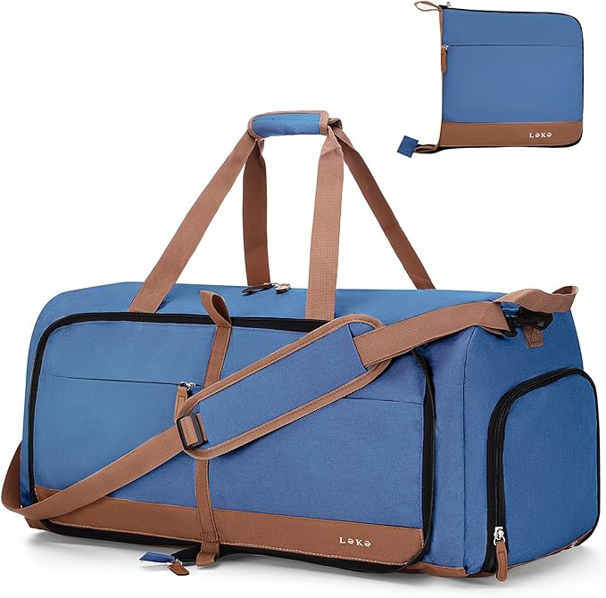 Lekesky Foldable Travel Duffel Bag for Women, 80L Large Duffle Bag with Separate Shoes Compartments & Straps, Carry On Weekend Bag for Women, Hospital, Overnight(Navy Blue) by LEKESKY