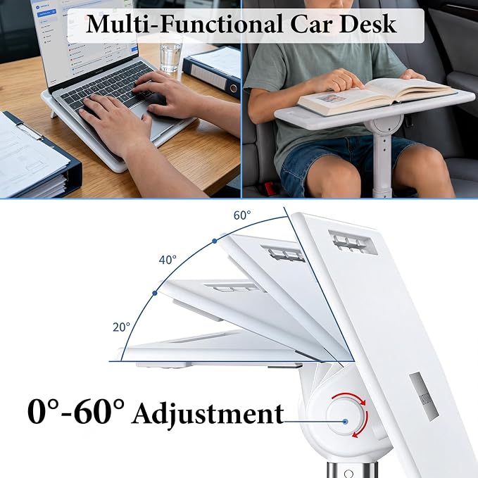 Car Desk for Laptop, Adjustable Car Seat Tray Table for Seat Food Eating, Essentials Laptop Stand for Long Trips - Image 5