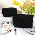 SOIDRAM 2 Pcs Corduroy Makeup Bag Large Cosmetic Bag Toiletry Bag Makeup Pouch Travel Bag Organizer Cute Makeup Brushes Aesthetic Accessories Storage Bag for Women Black - Image 2