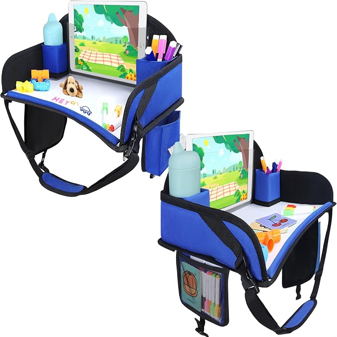 Kids Travel Tray, Toddler Road Trip Essentials With Drawing Kit | Road Trip Essentials Accessories Lap Tray with iPad Holder Stand & Dry Erase Board as Travel Gifts for Kid,2PC by WENRENER