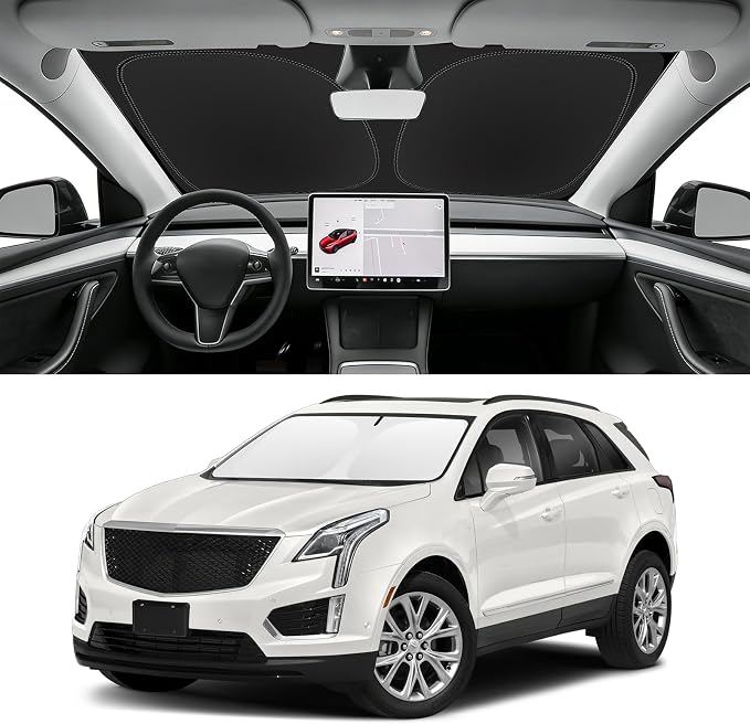 Custom Fit Windshield Sun Shade for Cadillac XT5 2017-2026 | Blocks UV Rays and Sun Heat, Helps Reduce Interior Temperature, Protects Dashboard from Fading, Folds Easily for Storage by SLOGENTO