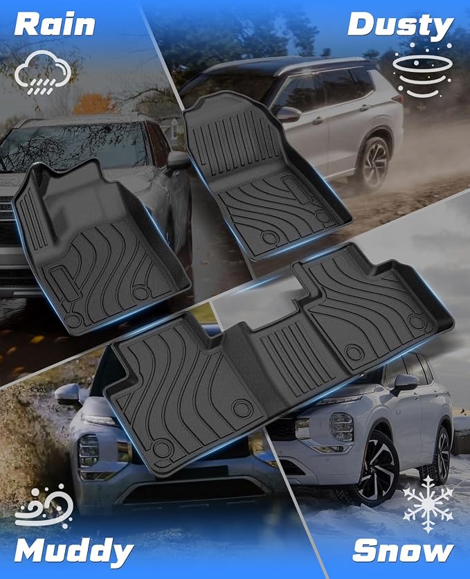 Sunsdrew Floor Mats for 2022-2026 Mitsubishi Outlander (Gas Only) | Not for Sport or PHEV, All Weather Protection Car Mats Accessories, Front Rear 2 Rows, TPE Rubber, Raised Edge - Image 5