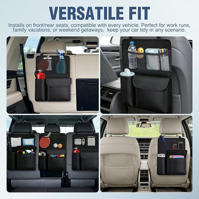 Nilight Car Seat Back Organizer 2PCS Black PU Leather Universal | Multi Pockets Foldable Waterproof Scratch Resistant Hanging Storage Bag for Cars Vans SUVs MPVs Pickup Trucks - Image 7