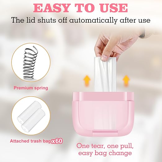 2 Pack Car Trash Can with Lid, Built-in Storage Garbage Bag, Pink | Leakproof Car Door Trash Can with Hook, for women, 60pcs Trash Bags, Mini Automotive Garbage Bin for Vehicle, Office, Home - Image 4