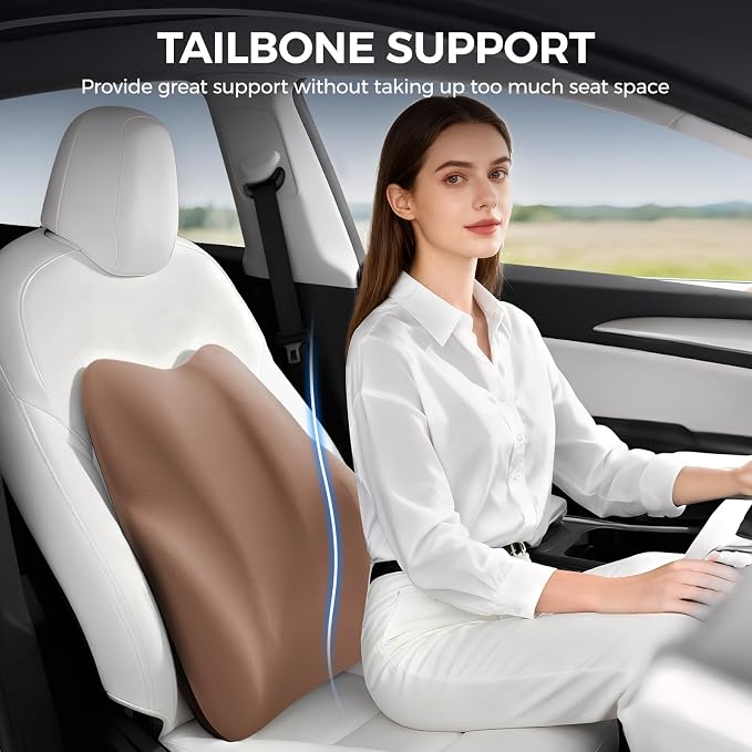 BEBAS Ergonomic Lumbar Support Pillow for Car, Memory Foam Car Back Cushion | Comfort Lumbar Pillow for Back Pain Relief, Breathable Washable Cover, Fits for Driving, Office, Wheelchair, Brown - Image 4