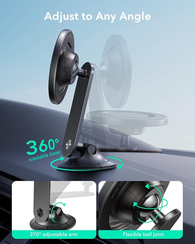 ESR for MagSafe Car Mount, 360° Rotation, for iPhone 17-12,Samsung/Google | Dashboard Magnetic Phone Holder for Car, Car Phone Holder Mount, Strong Magnets(with 2 Metal Rings), Not Charging Supported - Image 3