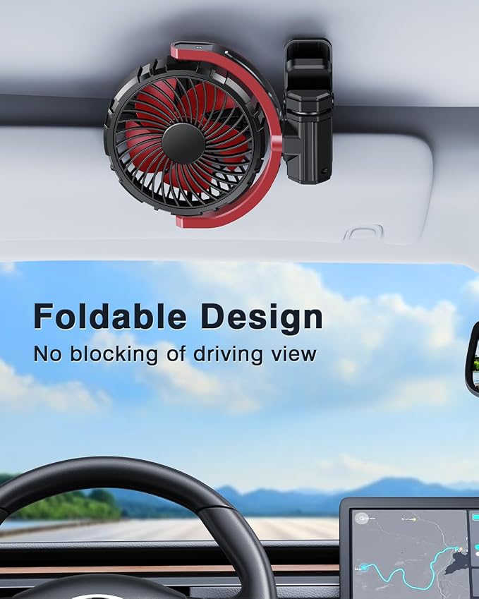 Car Clip on Fan for Sun Visor Handle, 2000Mah Rechargeable Battery Powered Usb Fans That Blow Cold Air, Portable Car Cooling Fan for Cars without Ac, for Vehicle, Van, Suv, Rv, Truck, Red - Image 6