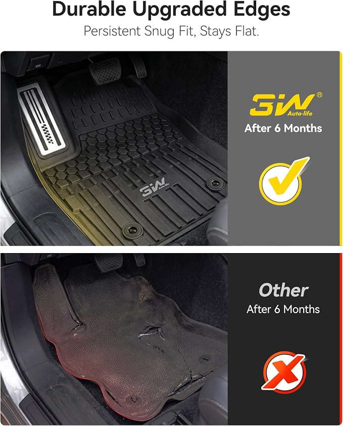 3W Floor Mats for Toyota Tacoma 2024-2026 Double Cab Automatic | TPE All Weather Custom Fit Liner With Metal Pedals For TRD/SR/SR5/Limited, Not For Hybrid Or XtraCab - Image 3