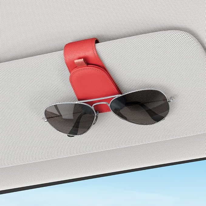 Sotfamily Magnetic Sunglass Holder for Car Visor, 2 Packs, Faux Leather | Strong Magnetism, for Most Car Visors, No Marks on Visor, Gift-Ready Packaging, Sunglass Organizer, Car Accessories for Men - Image 2