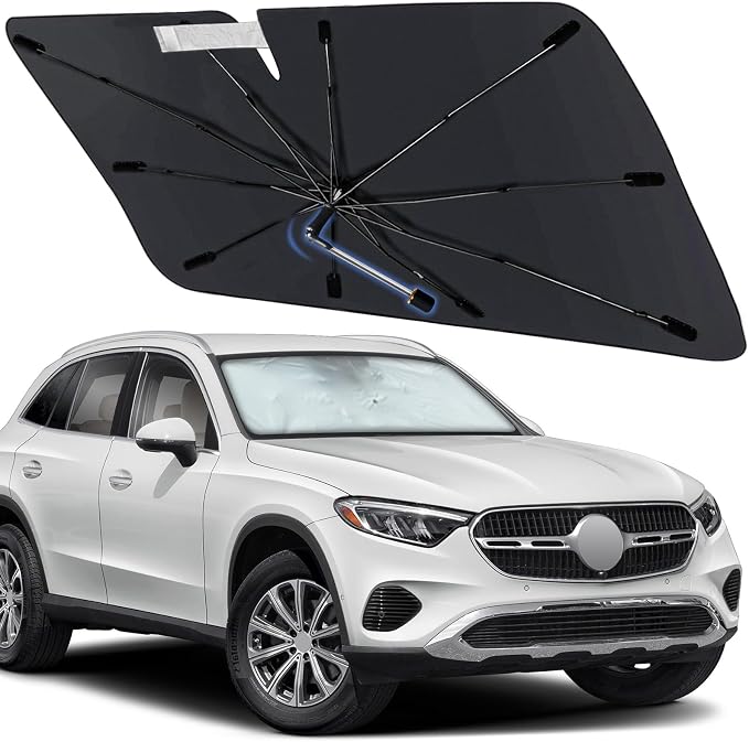 Windshield Sun Shade Umbrella for Benz GLC-Class 2016-2026, Foldable Front Window Sunshade with 360° Rotating Shaft, Custom Fit Car Shades for GLC-Class Accessories with UV & Heat Protection by Visufy