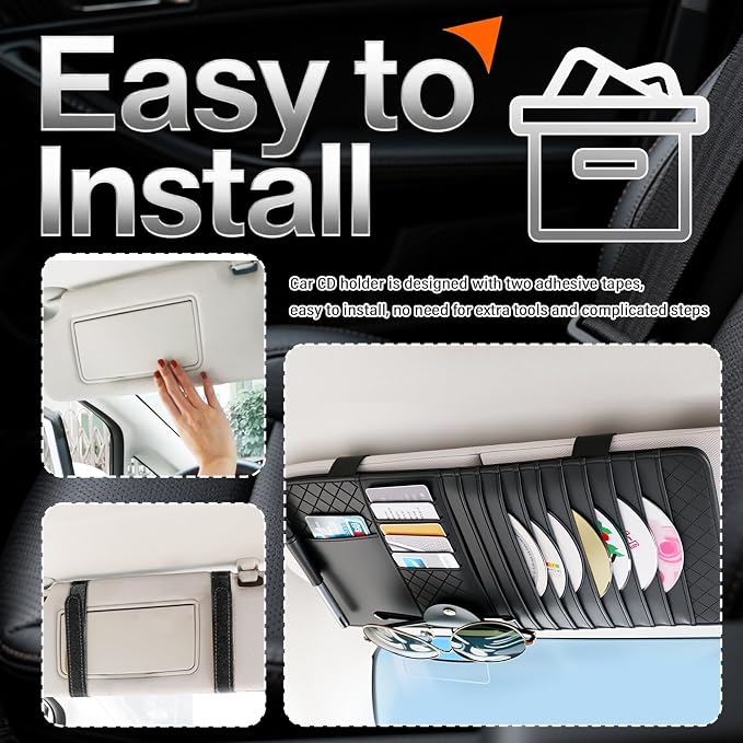 CD Holder for Car,Leather Multi-Purpose Car Visor Organizer Cars CD Holder for Storing CDs/DVD/Card/Pen/Sunglasses,Universal CDs Visor Holders for Cars Interior Accessories - Image 4
