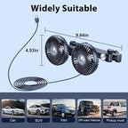 ELOHEI 12V Quiet Car Fan for Backseat Kids with Foldable Stand | 3 Speed 360° Rotate Dual Head Usb Car Fans Strong Wind Power for Universal Cars SUV Sedan Trucks - Image 7