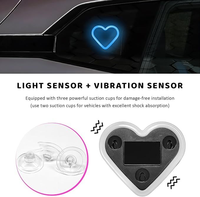 Sun Walker Heart-Shaped Car LED Ambient Light, Solar-Powered Love Heart Lamp Vehicle C-Pillar Atmosphere Light, Vibration-Sensing Triangle Window Lights Car Interior Decoration (Ice Blue) - Image 4