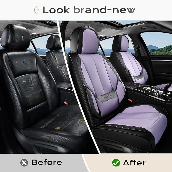 Coverado Car Seat Covers Full Set, Car Seat Protector Waterproof, Nappa Leather Car Seat Cushion, Seat Covers for Cars, Front Seats and Back Universal Fit for Most Cars - Image 7