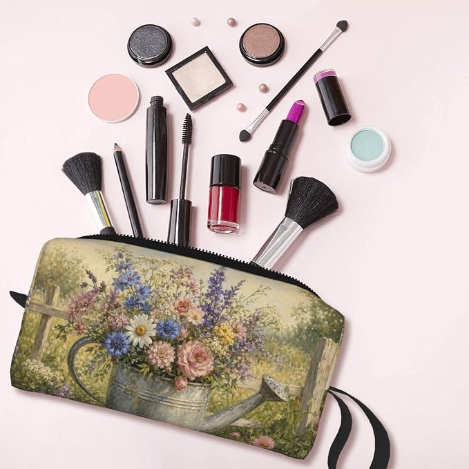 Watering Can Garden Bouquet Makeup Bag for Women, Cosmetic Pouch | Double-Sided Garden Watering Can Cosmetic Organizer with Foam Padding for Women, Travel, Gym, School, and Daily Storage - Image 6