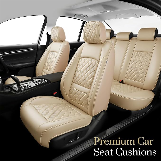 Fit for Tacoma Seat Covers Compatible with Toyota Tacoma 3rd gen 2016-2023 - Waterproof Breathable Leather Automotive Seat Cushions Protector,Airbag Compatible,Full Set 5 Seats(Beige) - Image 2
