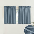 RYB HOME Blue Sheer Curtain Tiers 36 inch Length, Semi Sheer Half Privacy Kitchen Window Covering Lights Filtering for Cafe Bathroom Closet, Stone Blue, W52 x L36 inch, 2 Panels by RYBHOME