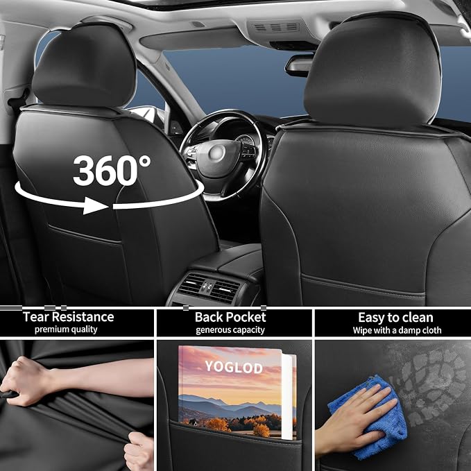 Soul Car Seat Covers Custom Fit for Kia Soul 2010-2026, Premium Full Coverage Leather Automotive Seat Protectors, All Seasons Waterproof Breathable, Airbag Compatible (2 Front Seats, Black) - Image 3