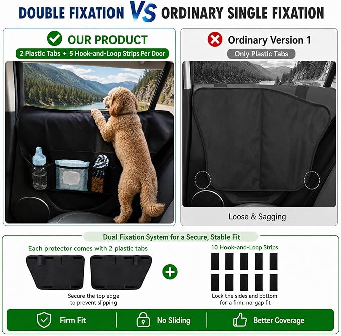 Dog Car Door Protector 2Pack Waterproof Anti Scratch SUV Truck Paw Guard | 600D Oxford,10 Heavy Duty Velcro & Reinforced PP Anchors,Window Safe Install,Storage Pocket,Mud Drool Claw Proof Washable - Image 4