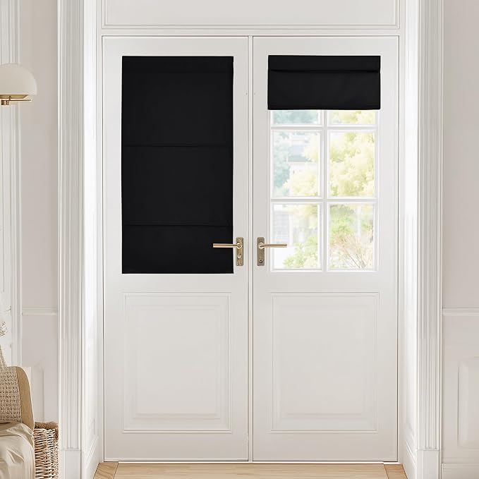 NICETOWN Black Roman Shades French Door No Drill Curtain for Kitchen | Easy Installed Short Curtains, Thermal Insulated, Adjustable Roller Shade, Window Blind for Office, 1 Panel, 27" W x 48" L by NICETOWN