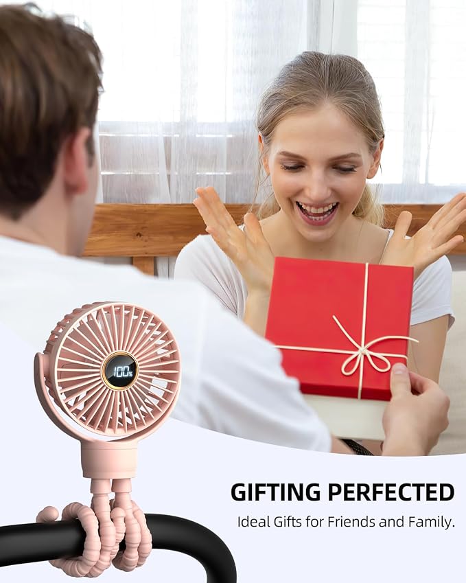 Portable Stroller Mini Fan, Small Rechargeable Personal Fan, Travel Essentials for Baby, Wagon, Car Seat, Treadmill, Battery Powered Biking Gear Accessories, 360° Rotation, 3-Speed, Display, Pink - Image 7