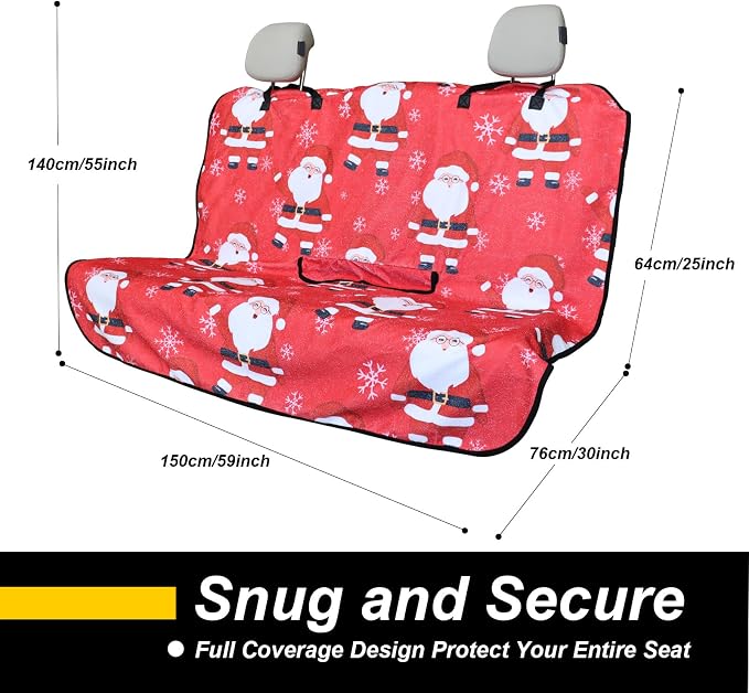 Back Seat Cover for Car Trucks Van SUV Jeep,Waterproof Rear Bench Towel Seat Covers for Dogs and Kids,Automotive Backseat Protector (Santa Claus) - Image 4