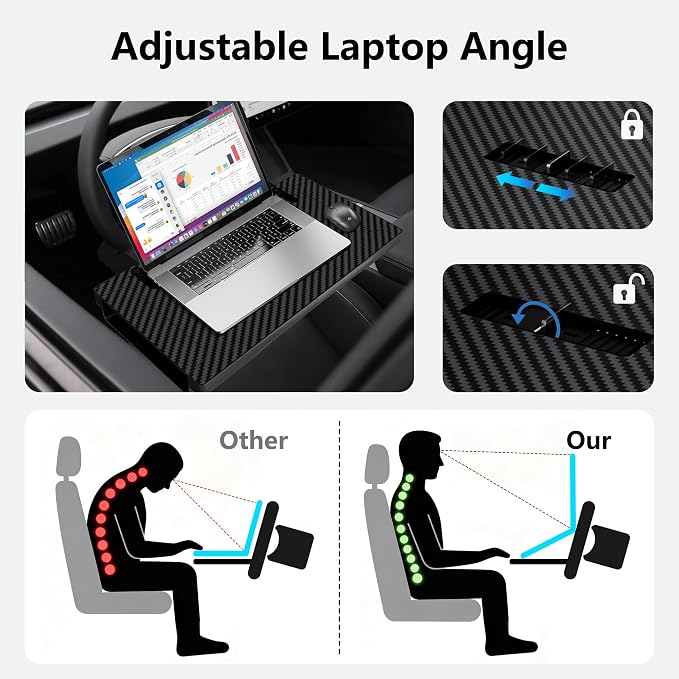 2-in-1 Car Steering Wheel Desk Tray & Seat Gap Filler Organizer | Foldable Car Laptop Table with Adjustable Hooks, Fits Most Steering Wheels, Carbon Fiber Look - Image 5