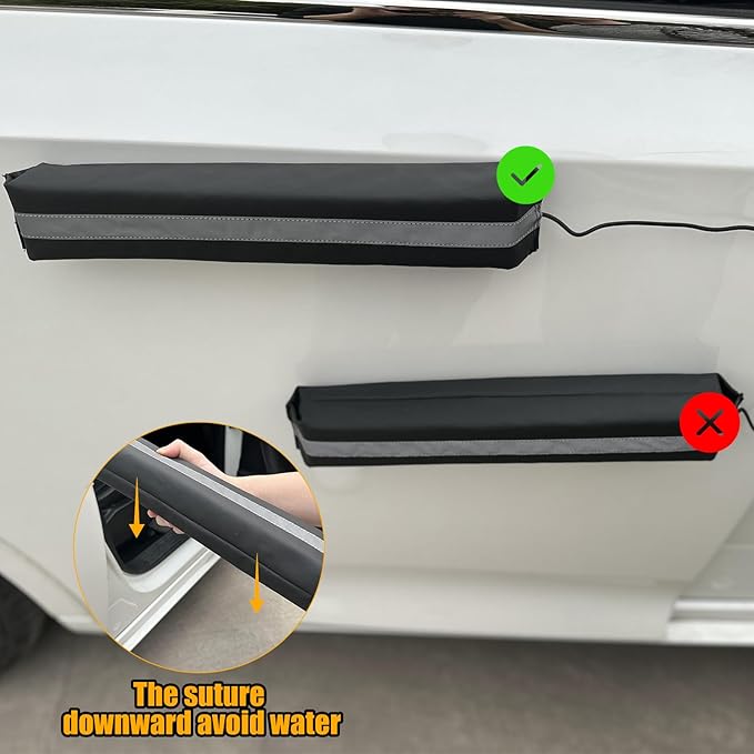 Winunite Removable Magnetic Car Door Dent Protector Black(Pack of 4) | PU leather, 3 powerful magnets, 2.5 inch thickness, night reflective strips, 2.5M elastic strap, storage bag included - Image 4