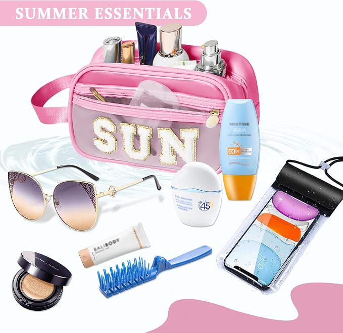 COSHAYSOO Clear Sunscreen Bag Makeup Toiletries Pouch Beach Vacation Essentials Summer Travel Stuff Accessories Personalized Graduation Gifts for Her Women College Teen Girls Teacher Nurse Pink SUN - Image 4