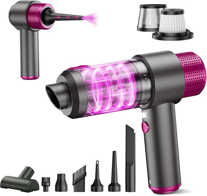 KMM Handheld Car Vacuum Cleaner, Hand Held Vacuum Cleaner & Air Duster | 15000PA Strong Suction, 120W High Power, Portable & Rechargeable, LED Light, Multi-Nozzles for Home, Car, Office, Pet by KMM